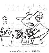 Vector of a Cartoon Businessman Putting out a Fire - Outlined Coloring Page Drawing by Toonaday