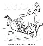 Vector of a Cartoon Businessman Reading the Gazette - Outlined Coloring Page Drawing by Toonaday