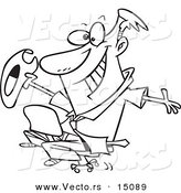 Vector of a Cartoon Businessman Riding a Chair like a Rodeo Cowboy - Coloring Page Outline by Toonaday