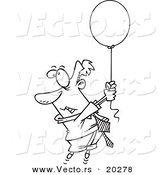 Vector of a Cartoon Businessman Rising into the Air While Holding a Helium Balloon - Coloring Page Outline by Toonaday