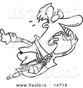 Vector of a Cartoon Businessman Running and Talking on a Cell Phone - Coloring Page Outline by Toonaday