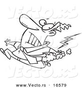 Vector of a Cartoon Businessman Running from Bad Karma - Outlined Coloring Page Drawing by Toonaday