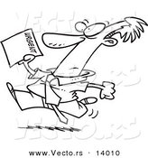 Vector of a Cartoon Businessman Running to Deliver an Urgent Memo - Coloring Page Outline by Toonaday