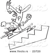 Vector of a Cartoon Businessman Running up Stairs - Coloring Page Outline by Toonaday