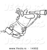 Vector of a Cartoon Businessman Seeking an Opportunity with a Telescope - Coloring Page Outline by Toonaday