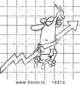 Vector of a Cartoon Businessman Stuck on an Upwards Graph - Outlined Coloring Page Drawing by Toonaday