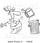 Vector of a Cartoon Businessman Throwing Away a Broken Computer - Coloring Page Outline by Toonaday