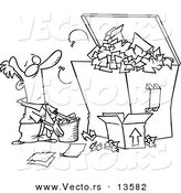 Vector of a Cartoon Businessman Tossing More Waste into a Full Dumpster - Coloring Page Outline by Toonaday