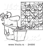 Vector of a Cartoon Businessman Trying to Explain a Messed up Chart - Outlined Coloring Page by Toonaday