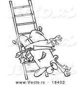 Vector of a Cartoon Businessman Upside down on a Ladder Rung - Outlined Coloring Page by Toonaday