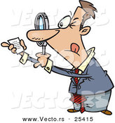 Vector of a Cartoon Businessman Using Magnifying Glass to Read Fine Print on a Tiny Legal Document by Toonaday