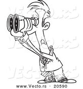 Vector of a Cartoon Businessman Viewing the Forecast Through Binoculars - Coloring Page Outline by Toonaday