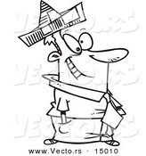 Vector of a Cartoon Businessman Wearing a Newspaper Hat - Coloring Page Outline by Toonaday