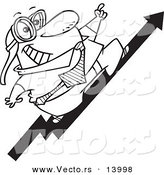 Vector of a Cartoon Businessman Wearing Goggles and Standing on an Upward Arrow - Coloring Page Outline by Toonaday