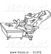 Vector of a Cartoon Businessman with His Feet Resting on Office Desk - Coloring Page Outline by Toonaday