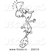 Vector of a Cartoon Businesswoman Balancing on a Dollar Symbol - Outlined Coloring Page by Toonaday