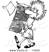 Vector of a Cartoon Businesswoman Carrying a Huge Stack of Paperwork - Coloring Page Outline by Toonaday