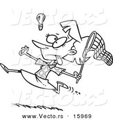 Vector of a Cartoon Businesswoman Chasing an Elusive Idea with a Net - Outlined Coloring Page Drawing by Toonaday