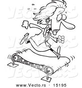 Vector of a Cartoon Businesswoman Getting Nowhere on a Treadmill - Coloring Page Outline by Toonaday