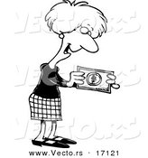 Vector of a Cartoon Businesswoman Holding a Cash Bonus - Coloring Page Outline by Toonaday