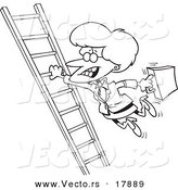 Vector of a Cartoon Businesswoman Holding onto a Ladder with One Hand - Outlined Coloring Page by Toonaday
