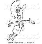 Vector of a Cartoon Businesswoman Jumping Happily - Outlined Coloring Page Drawing by Toonaday
