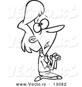 Vector of a Cartoon Businesswoman Pleading on Her Knees - Outlined Coloring Page by Toonaday