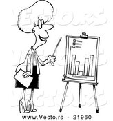 Vector of a Cartoon Businesswoman Presenting a Bar Graph - Outlined Coloring Page by Toonaday