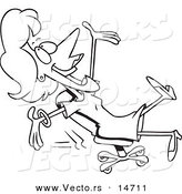 Vector of a Cartoon Businesswoman Rolling in Her Chair - Coloring Page Outline by Toonaday