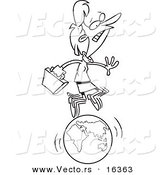 Vector of a Cartoon Businesswoman Running on a Globe - Outlined Coloring Page Drawing by Toonaday