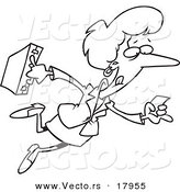 Vector of a Cartoon Businesswoman Running with a Lead - Outlined Coloring Page by Toonaday