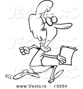 Vector of a Cartoon Businesswoman Running with Documents - Outlined Coloring Page by Toonaday