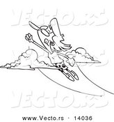 Vector of a Cartoon Businesswoman Shooting up and Away - Coloring Page Outline by Toonaday