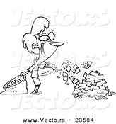 Vector of a Cartoon Businesswoman Spending Cash - Coloring Page Outline by Toonaday