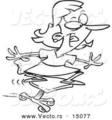 Vector of a Cartoon Businesswoman Surfing on Her Office Chair - Coloring Page Outline by Toonaday