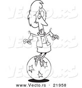 Vector of a Cartoon Businesswoman Trying to Balance on a Ball - Outlined Coloring Page by Toonaday