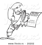 Vector of a Cartoon Businesswoman Using a Magnifying Glass to Read the Fine Print - Outlined Coloring Page by Toonaday
