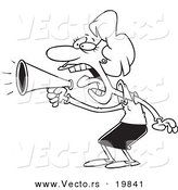 Vector of a Cartoon Businesswoman Using a Megaphone - Outlined Coloring Page by Toonaday