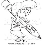 Vector of a Cartoon Businesswoman Writing with a Pencil - Outlined Coloring Page by Toonaday