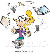 Vector of a Cartoon Busy Businesswoman Juggling Office Items on a Unicycle by Toonaday
