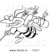 Vector of a Cartoon Busy Janitorial Bee - Coloring Page Outline by Toonaday