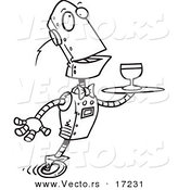 Vector of a Cartoon Butler Robot Serving Wine - Coloring Page Outline by Toonaday