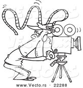Vector of a Cartoon Camera Man with Crazy Film - Coloring Page Outline by Toonaday