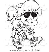 Vector of a Cartoon Camper Girl Carrying Her Gear - Outlined Coloring Page by Toonaday