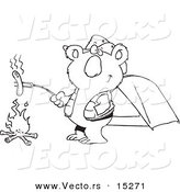 Vector of a Cartoon Camping Koala Roasting a Hot Dog over a Fire - Coloring Page Outline by Toonaday