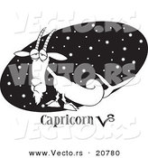Vector of a Cartoon Capricorn Sea Goat over a Starry Black Oval - Coloring Page Outline by Toonaday