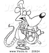 Vector of a Cartoon Captain Rat Steering - Coloring Page Outline by Toonaday