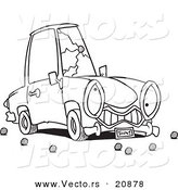 Vector of a Cartoon Car with a Cracked Windshield - Coloring Page Outline by Toonaday