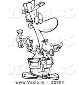 Vector of a Cartoon Carpenter Holding Nails in His Teeth - Coloring Page Outline by Toonaday