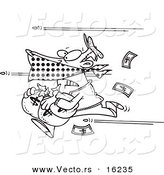 Vector of a Cartoon Cartoon Black and White Outline Design of Bullets Shooting at a Robber - Outlined Coloring Page Drawing by Toonaday